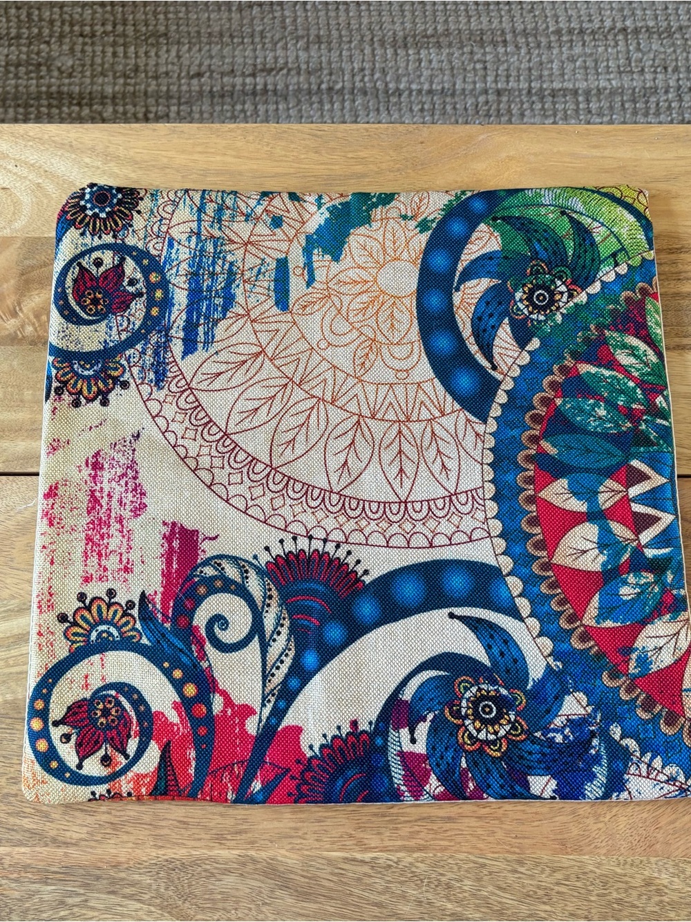 Set of 2 Boho Paisley Mandala Pillow Covers- Teal Red